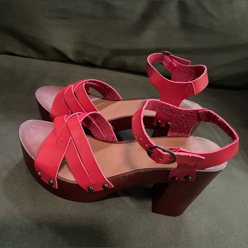 Cherry Red Faux Leather Platform Sandals